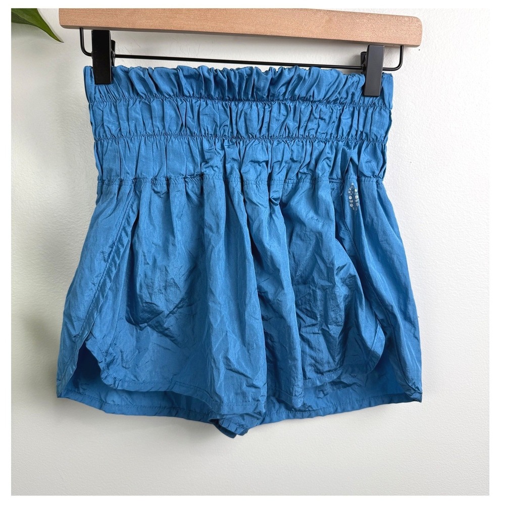 FP Movement The Way Home Shorts Blue High Rise Smocked Waist Running S Athletic